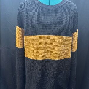 Men's Blue Crewneck Sweater with Mustard Stripe